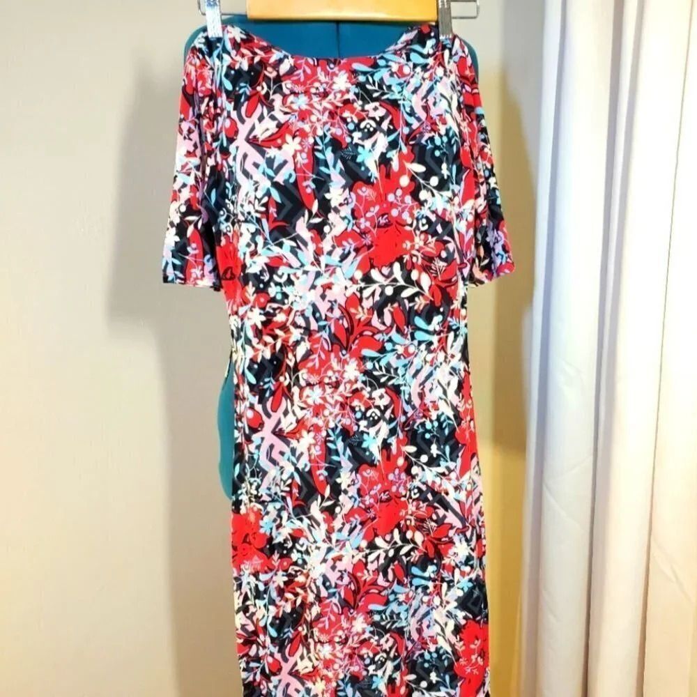 0079. XXS ~ LuLaRoe Red & Black, Midi Dress with 3/4 Sleeves ~